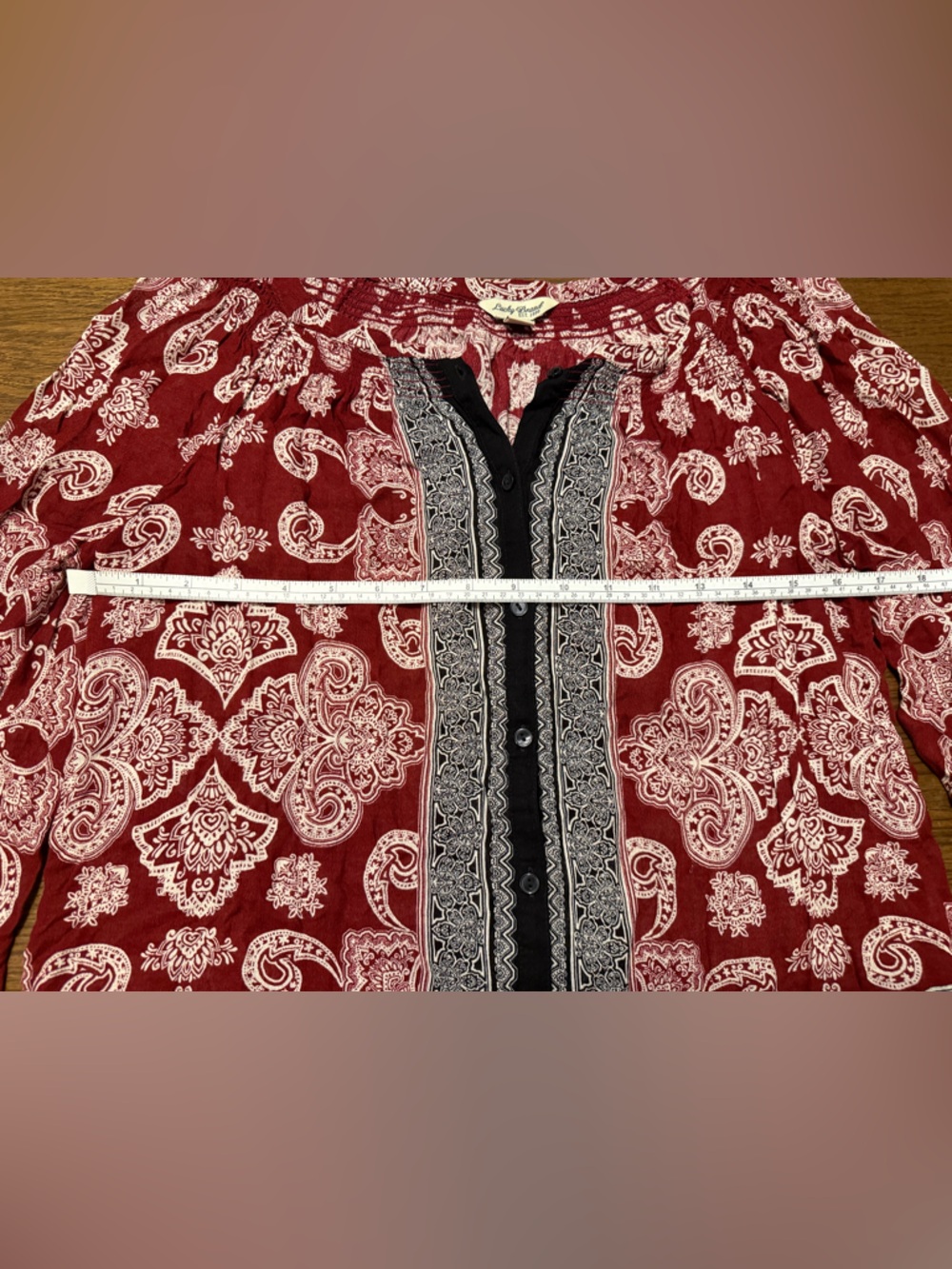 NWOT Lucky Brand Printed Red and Black Button Down - Picture 3 of 5